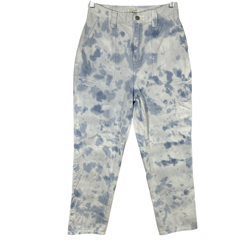 PacSun‎ Women's Cargo Jeans Bleach Tie Dye Blue Size 28 Relaxed Fit Cotton